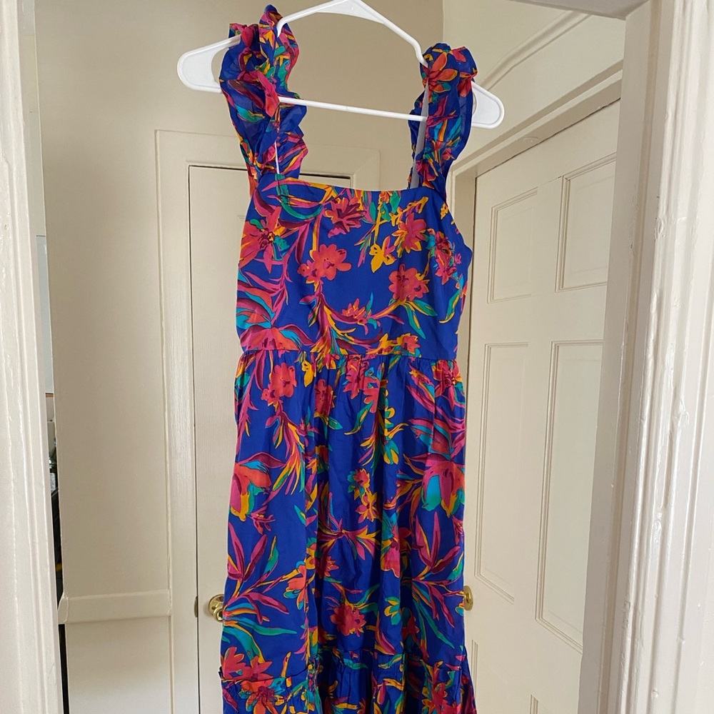J Crew Factory Squareneck midi dress Sz 4 in Brilliant Blue Dark Peo floral